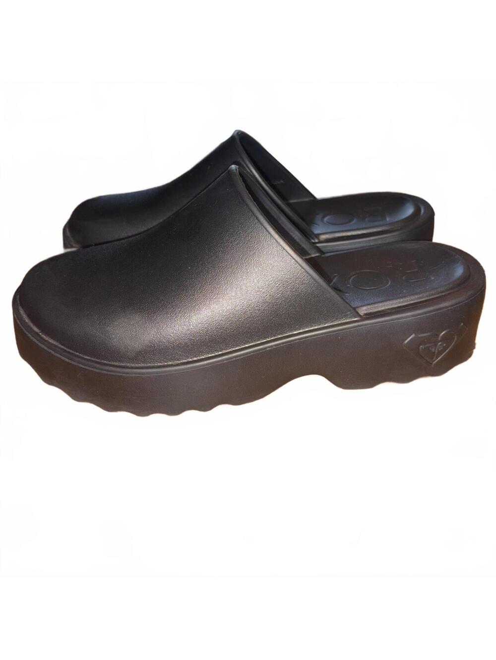 Roxy Black Platform Slip-On Clogs Size 8 Chunky Goth Summer Comfort